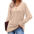 thumbnail image 2 of ATOYSOY Casual Dress Sweatshirts Loose Blouse for Women Long Sleeve Tops V Neck Shirts Fall Winter Outwear Solid Color Pullover Trendy Yellow S, 2 of 6