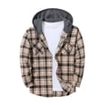 thumbnail image 4 of GrmtClth Men's Button‑Up Hooded Tartan Flannel Jacket Long‑Sleeve Plaid Shirt Pocket Drawstring Hood Daily Holiday Street Clothes, 4 of 5