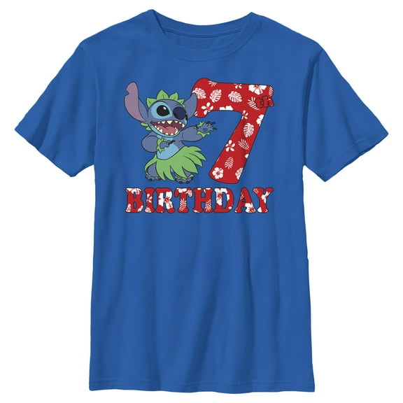 Boy's Lilo & Stitch 7th Birthday Hula Dance  Graphic Tee Royal Blue X Small