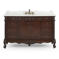 Benton Collection 56" Traditional Cherry Brown Bathroom Vanity with White Marble Top