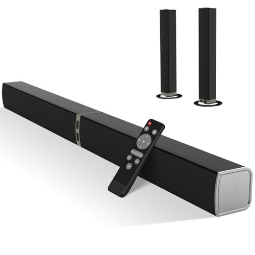 MZEIBO Barra de Sonido para Smart TV, Barra de Sonido Bluetooth de 80 W Diseño Desmontable 2 en 1, Graves Profundos, Sonido Envolvente de Cine en Casa, Conexiones ARC/Ópticas/AUX para TV/PC/Juegos/Pro
