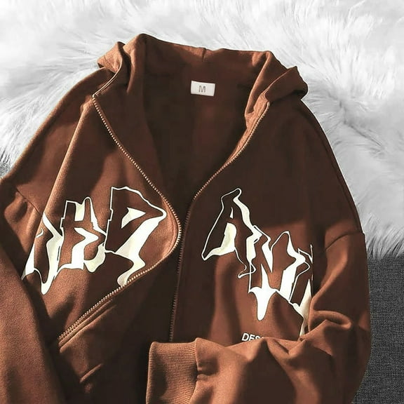 Jacket Zip Up Hoodies Hop Sweatshirt Vintage Print Hooded Jacket Street Fashion Unisex Drawstring Sweat Jacket With Hood 90s E Girl Top Long Hoodie Women over Hoodies Women Winter Hoodies with Zipper