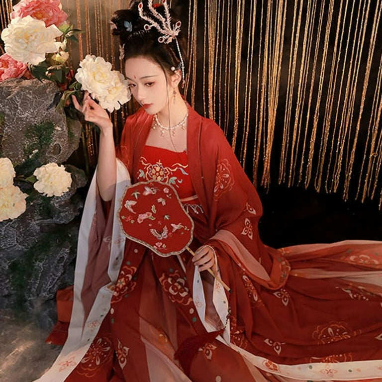 open lace back dress Wine Red Wei Jin Dynasty Hanfu Dress,Elegant Chineses Hanfu Dress,Lon XL