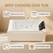 73 x 48 Whirlpool Bathtub for 2-Person with 8 Hydro Massage Jets & Chromatherapy LED Lights, 1HP UL Certified Pump, 3-Sided Apron Acrylic Soaking Tub, Left Drain, 110 Gallons, White