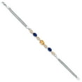 thumbnail image 3 of 925 Silver and 10K Yellow Gold Yellow Citrine and Blue Created Sapphire and White Lab Grown Diamond Bracelet for Women (1.98 Cttw, November Birthstone, Oval Checkerboard, Wheat Chain, 7.5 inches), 3 of 5
