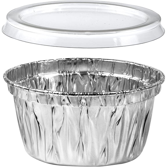 Mini Aluminum Foil Ramekins with Lids, 100 Pack Disposable Heavy Duty Baking Pans for Cupcakes, Creme Brulee, Cakes and Party Sauces