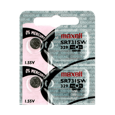 Maxell 329 SR731SW 1.55V Silver Oxide Watch Battery (2 Batteries)