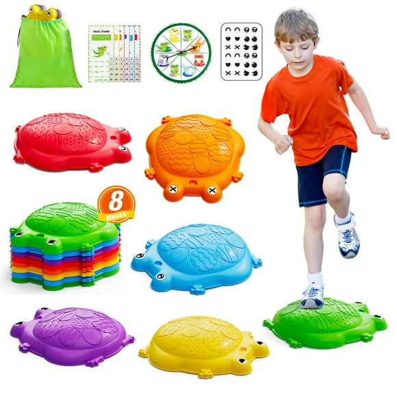 HYES Pierres de Marche pour Enfants, 8 Pcs Pierres Antidérapantes pour Marches d'Équilibre pour Tout-Petits, Jouets Sensoriels pour Parcours d'Obstacles, Cadeau de Jeu de Coordination pour Garçons Filles Jeu Intérieur Extérieur