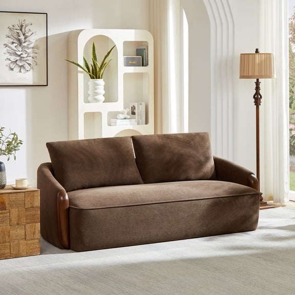 Christopher Knight Home 75" Modern Curved Velvet Sofa with 3 Seats, Solid Wood Frame, Dark Brown