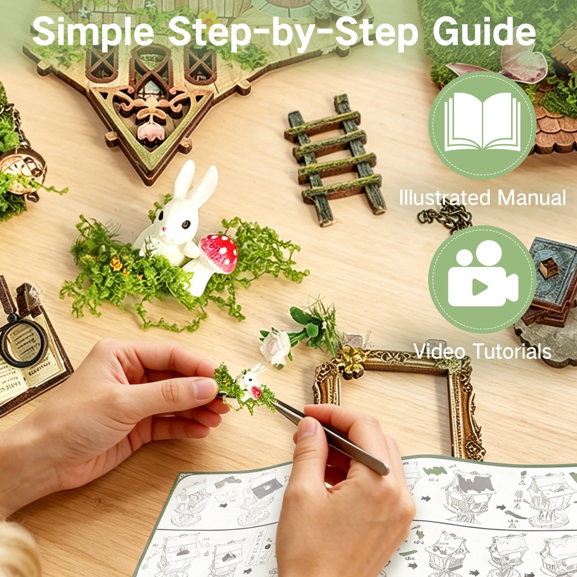 BELEEV 3D Wooden Puzzle Model Building Kit, Miniature House Kit with LED Light, Fantasy Tree House Book Nook Kit for Adults, Dollhouse Bookshelf Decor, Creative DIY Crafts Gift for Teens Adults