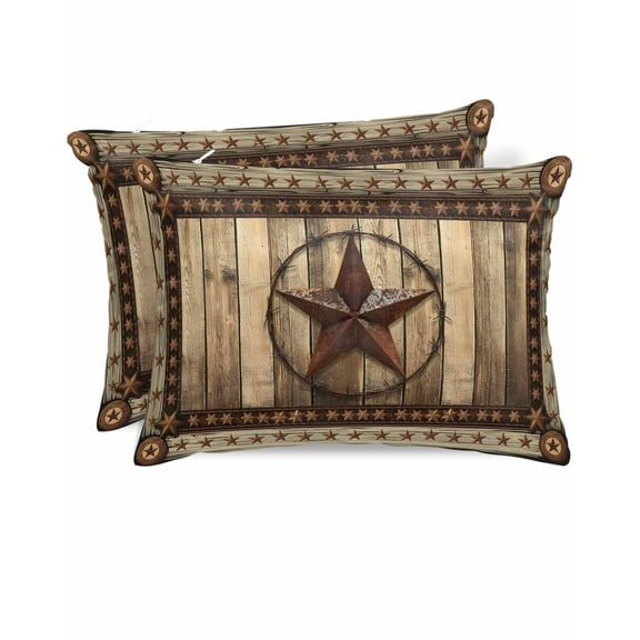 Hokiten King Size Pillow Cases Set of 2, Pillow Covers for Bed, Western Farmhouse Satin Pillowcases with Zipper for Hair/Skin, Pillow Protector Cover, Rustic Country Texas Star Retro 20x36 Inches