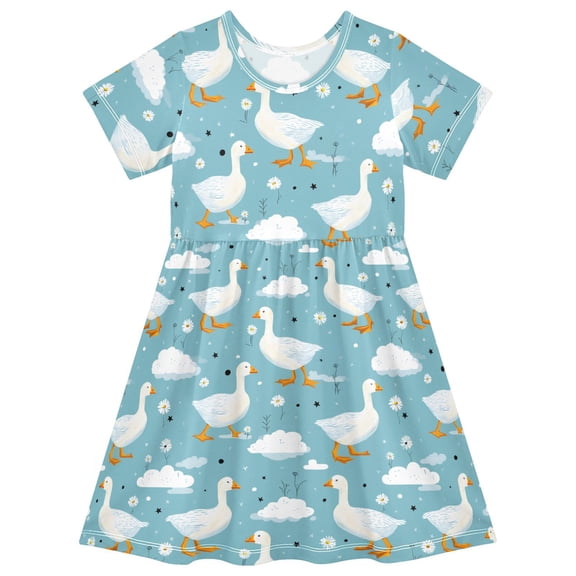 joogoo Duck Floral Girls' Short Sleeve Dress Kids Dresses 5-6T
