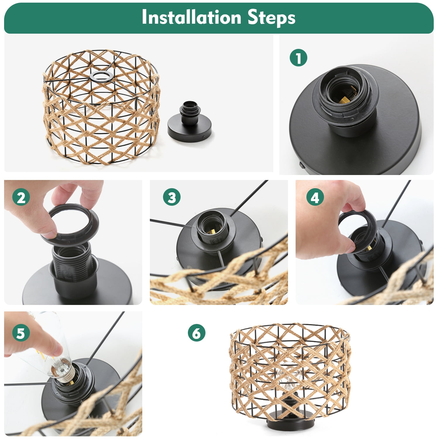 JOPESO Rattan Ceiling Light Fixtures, Bohemian Hand-Woven Flush Mount Ceiling Light for Farmhouse Kitchen Bedroom Living Room Dining Room