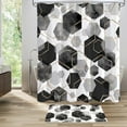 thumbnail image 3 of 4 Pcs Sage Green Modern Geometric Shower Curtain Sets with Non-Slip Rugs, Toilet Lid Cover and Bath Mat, Abstract Bathroom Decor Set with Shower Curtain and Rugs, 3 of 6