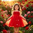 thumbnail image 2 of WhouRiu Girls Summer Cami Dress Solid Color Floral Decorated Sleeveless Mesh Party Gown Kids Comfortable Elegant Princess Dresses,7 Years, 2 of 6