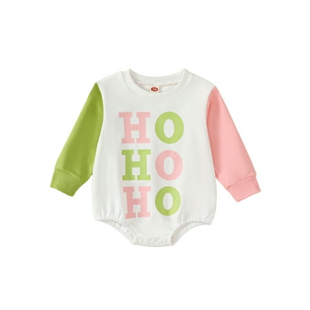 

Baby Christmas Long Sleeve Crewneck Letter Print Contrast Color Romper