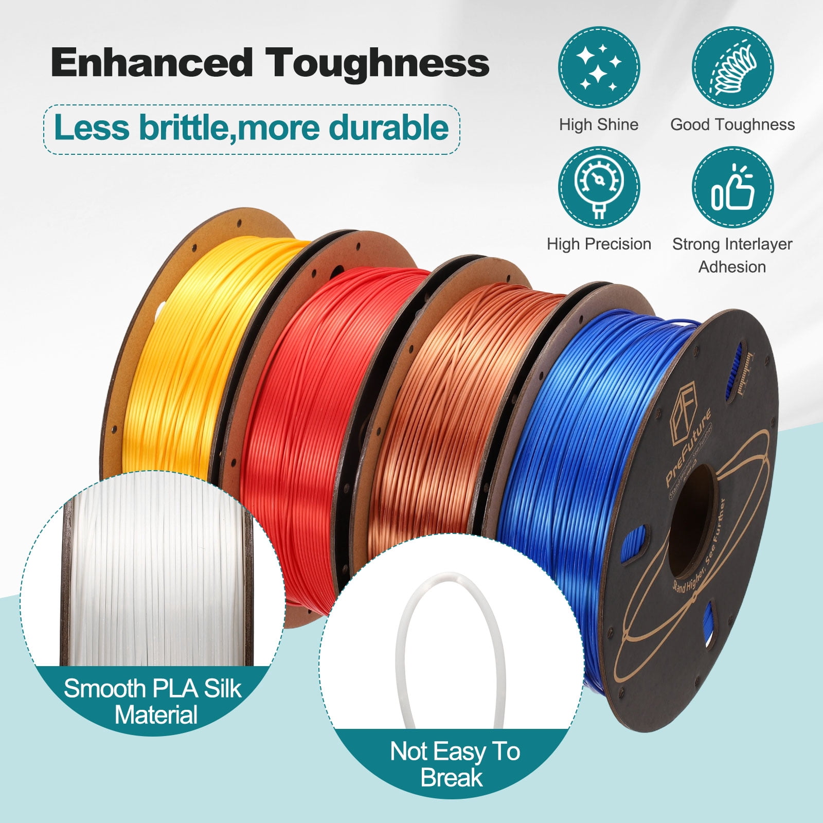 Uxcell Silk PLA Filament 1.75mm 1KG/2.2LB High Shine 3D Printer Filament, Enhanced Toughness, Dimensional Accuracy +/- 0.02mm for 3D Printer, White