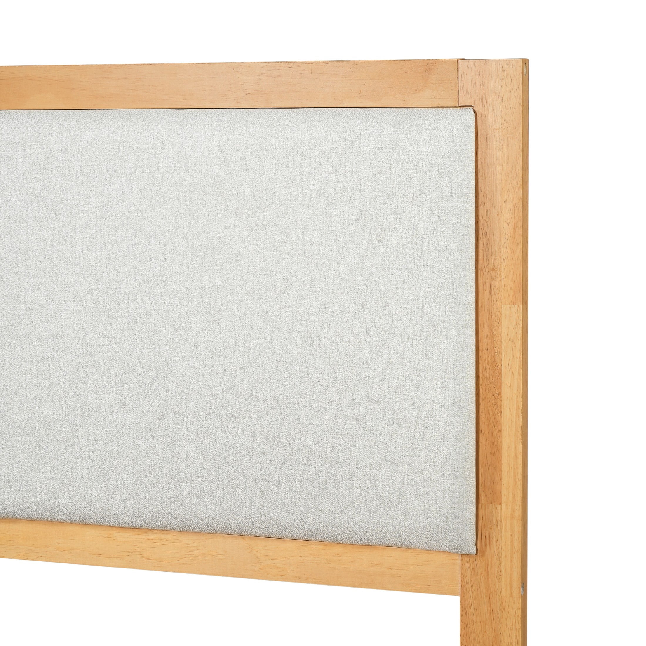Christopher Knight Home Modern King Upholstered Bed Frame with Wood Slat Support, Natural+Light Gray