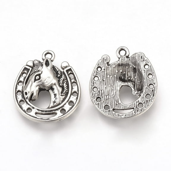 Tibetan Style Alloy Pendants Horse Head with Horseshoes Cadmium Free & Lead Free Silver 21x18.5x4mm Hole: 1.5mm