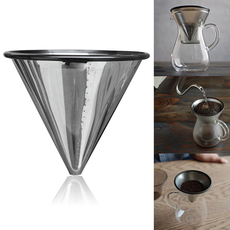 Stainless Steel Pour Over Coffee Filter Reusable Paperless Cone Dripper for Coffee Maker