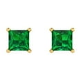 thumbnail image 3 of 1 ct Push-Back Stud Earrings for Women | 4.5mm Princess Cut Simulated Emerald | 18K Yellow Gold, 3 of 5