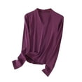 thumbnail image 2 of DAFPZW Women's Basic Tops Long Sleeve T-Shirt Elastic V-Neck Pullovers Casual Comfy Solid Color Women's Bottoming Shirt, 2 of 3