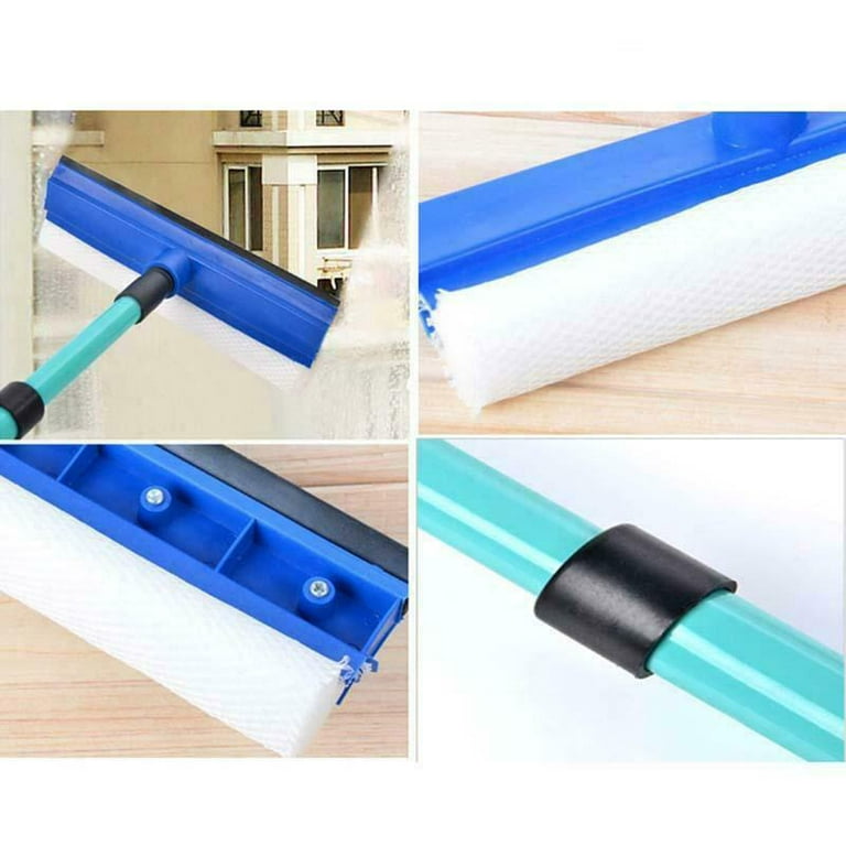 Professional Window Squeegee,2 in 1 Squeegee Window Cleaner with Long  Stainless Steel Handle,Sponge Car Window Squeegee for Gas Station