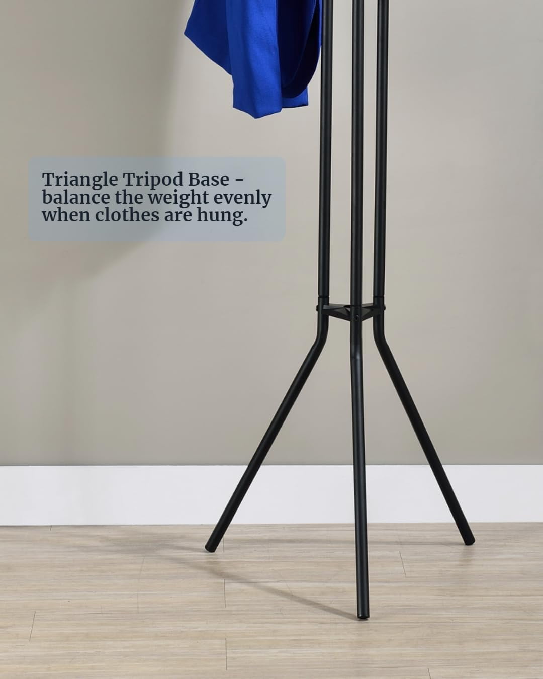 Proman Products Cali Tripod Metal Coat Tree Rack with 6 Hooks for Entryway, Office, Black