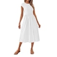 thumbnail image 4 of QUNYINEY Women's Dresses Midi Summer White Short Sleeve Peplum Dress A-Line Flowy Crew Neck Relaxed Fit Dresses, 4 of 6