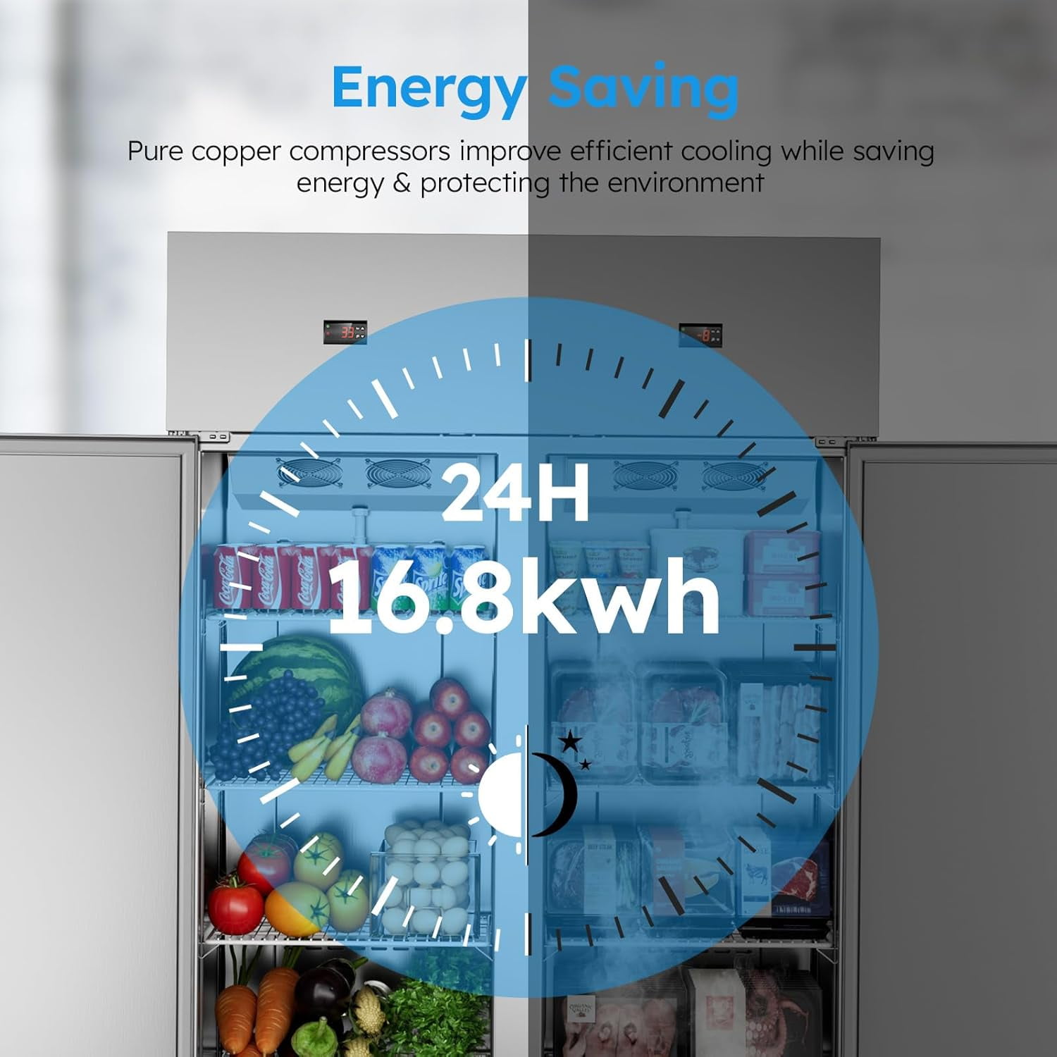 Ecojoy 48" W Commercial Refrigerator Freezer Combo,2 Temperature Zones 38 Cu.ft Industrial Fridge and Freezer Combo,All Stainless Steel Design