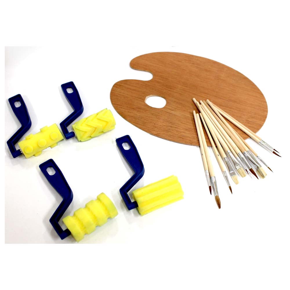 Artist's Palette, Bristle Paint Brushes, and Roller Brushes Set