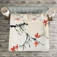 thumbnail image 3 of Ambesonne Japanese Quilted Bedspread Set 3 Pcs, Romantic Spring Theme, Queen Size, Black and Coral, 3 of 3