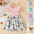 thumbnail image 5 of Odeerbi Niñas Algodón Rib Knit Floral Vestidos Verano Ruffle Manga Arco Princesa Vestido Niños Impreso Sin Mangas Cuello Redondo Rodilla Vestido, 5 of 5