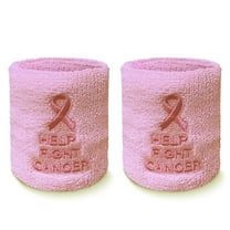 Couver Pink Breast Cancer Awareness Ribbon Embroidery Wristband(Wrist Sweatband) -1 Pair, 4" Light Pink/Bright Pink Ribbon & HFC