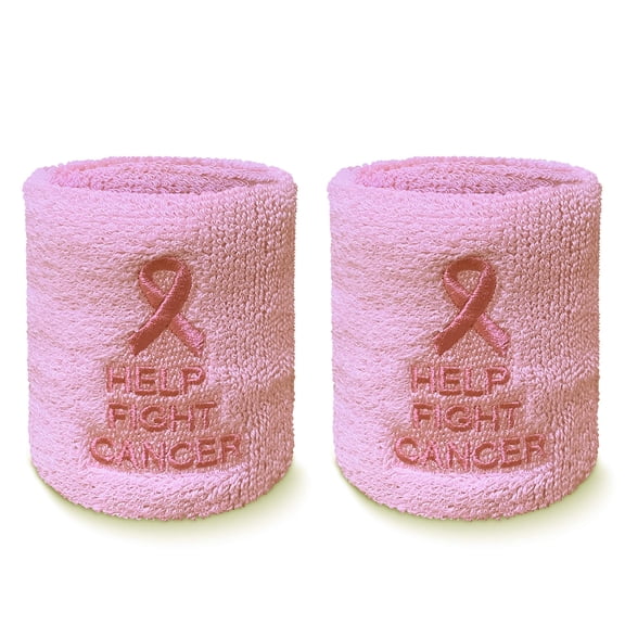 Couver Pink Breast Cancer Awareness Ribbon Embroidery Wristband(Wrist Sweatband) -1 Pair, 4" Light Pink/Bright Pink Ribbon & HFC