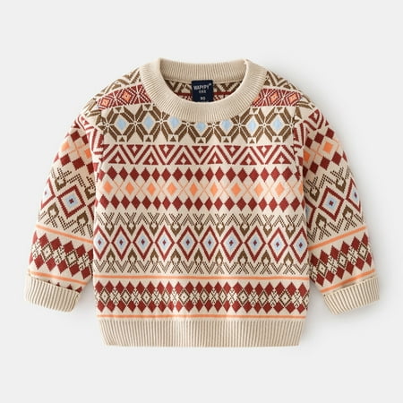 

Toddler Children Classic Jacquard Print Apricot Over Winter Long Sleeve Knit Sweater Boys Outwear