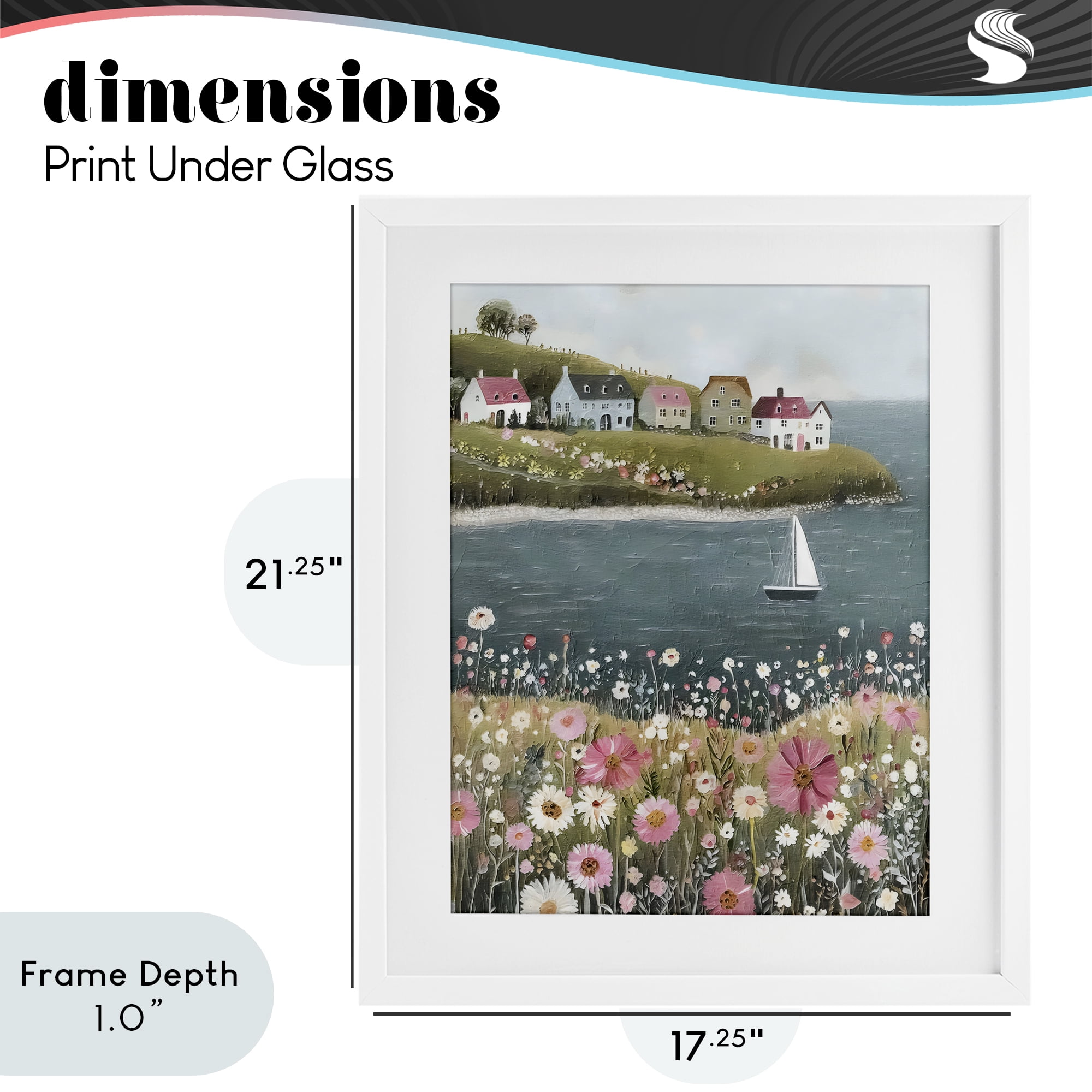 Stupell Industries Pink Meadow & Sailboats White Framed Print Under Glass, design by Riley B