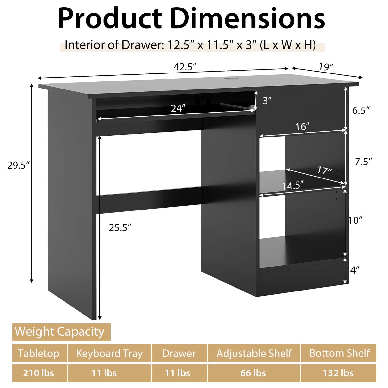 Costway Computer Desk Home Office Workstation Study Laptop Table with Keyboard Tray Drawer Black