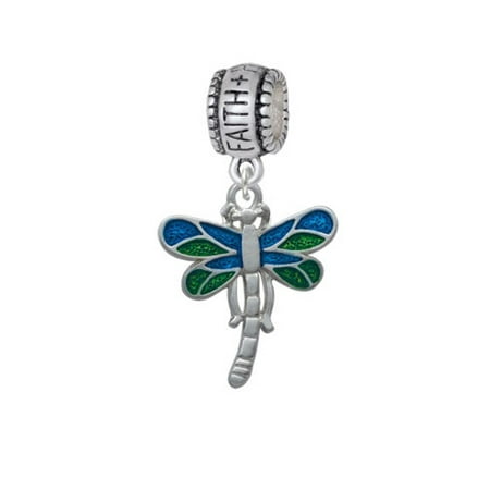 - Dragonfly with Green & Blue Wings - Faith Hope Love Charm Bead