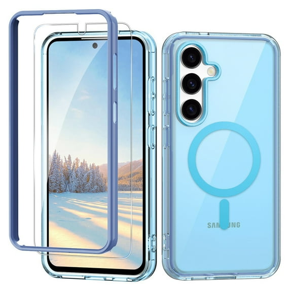 Dteck Built-in Screen Protector Case for Samsung Galaxy S24,Compatible with Mag-Safe Slim TPU PC Full-Body Stylish Shockproof Protective Transparent Cover,Blue