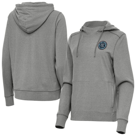 Women's-Antigua  Heather Charcoal New York City FC Justice Pullover Hoodie