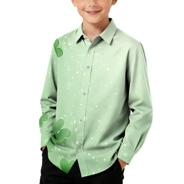 Blusa y camisa de manga larga con cuello vuelto para niños, camisa informal de moda para niños y niñas, camisa de manga larga con estampado del Día de San Patricio, camisa de manga larga con cuello vu