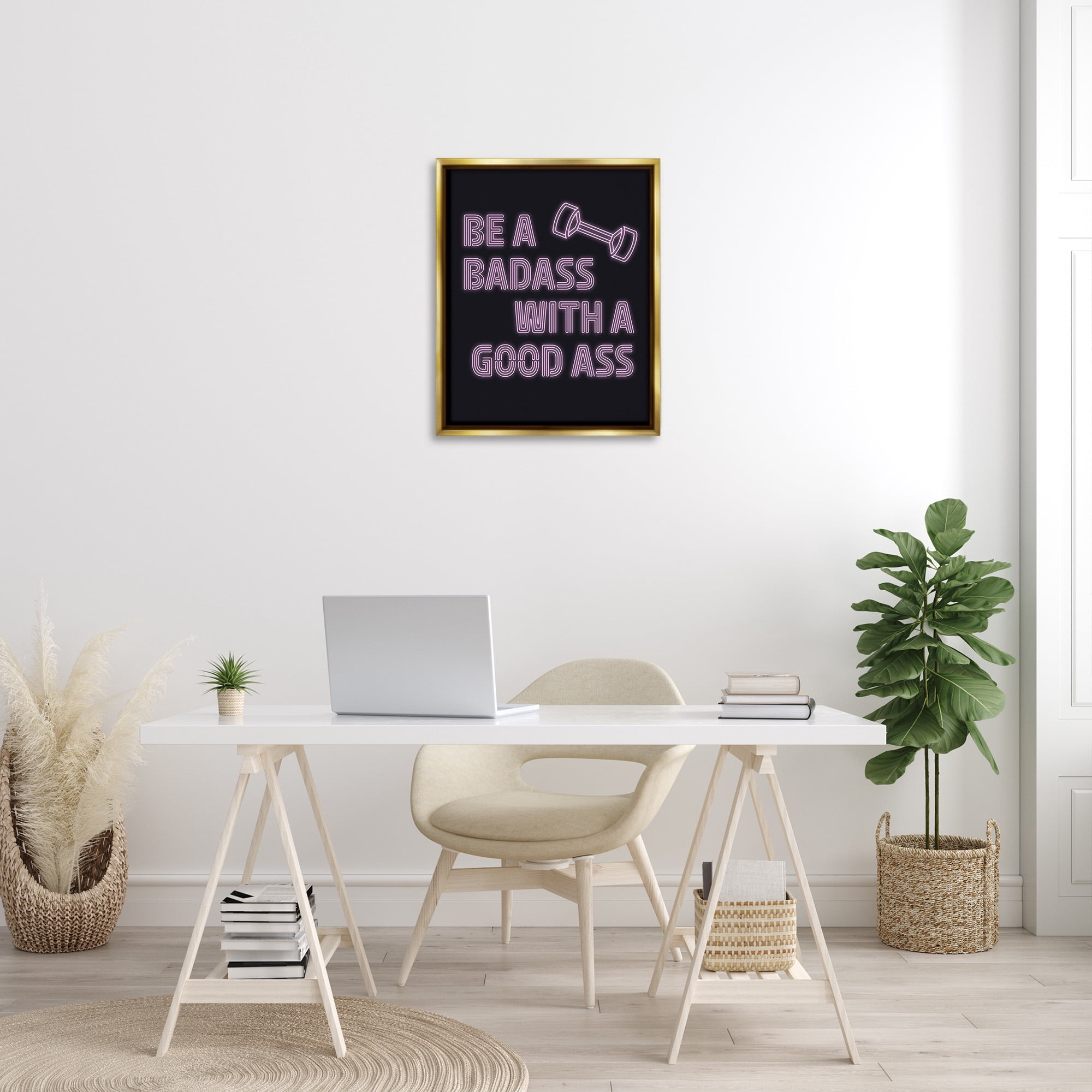 Stupell Industries Bad*ss With Good A** Inspirational Painting Gold Floater Framed Canvas Art Print Wall Art, 25 x 31