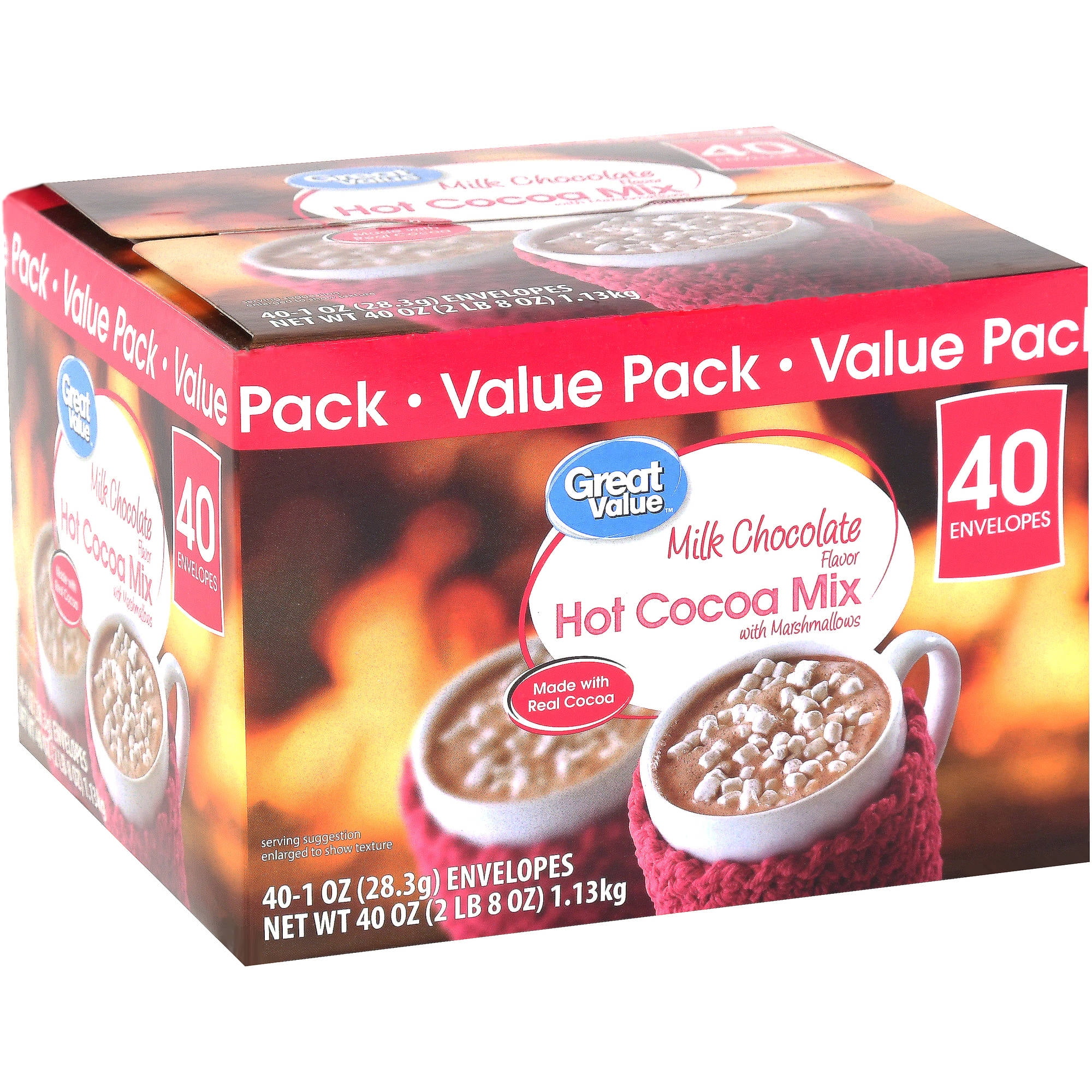 Great Value Milk Chocolate with Marshmallows Hot Cocoa Mix Packets, 40 Count