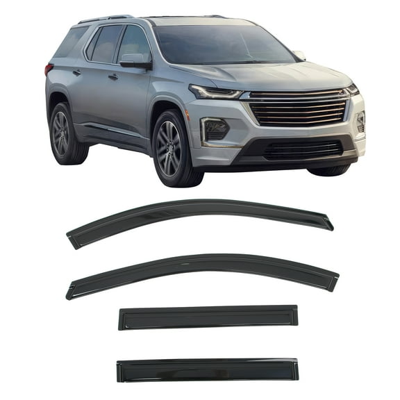 Ikon Motorsports Tape-On Window Visors Compatible With 2018-2023 Chevrolet Traverse, Sun Rain Guard Acrylic Smoke/Tinted Vent Shade Deflectors 4PCS