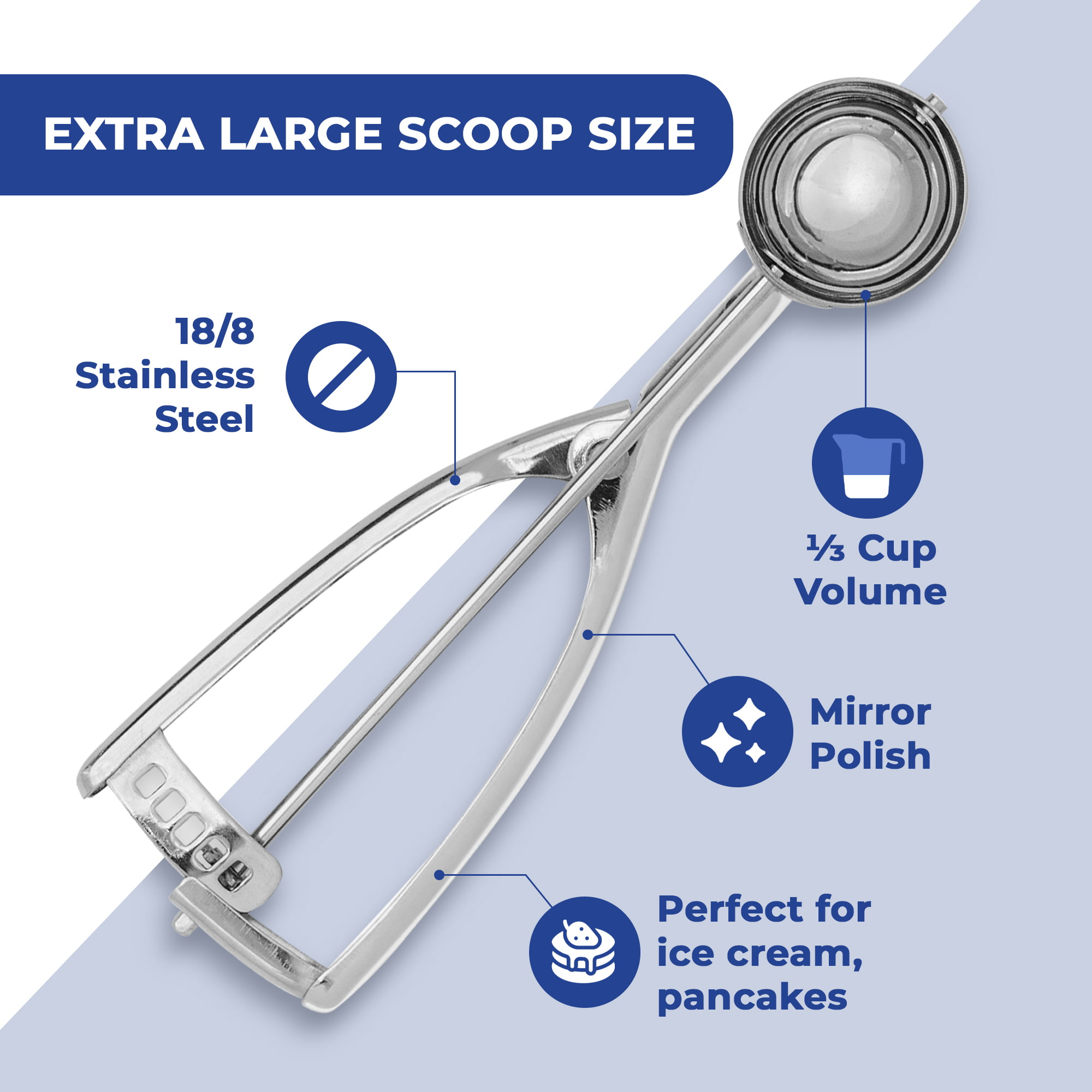 Jenaluca Ice Cream Scoop - Cookie Dough and Cupcake Scoop - 18/8 Stainless  Steel (Large Scoop with