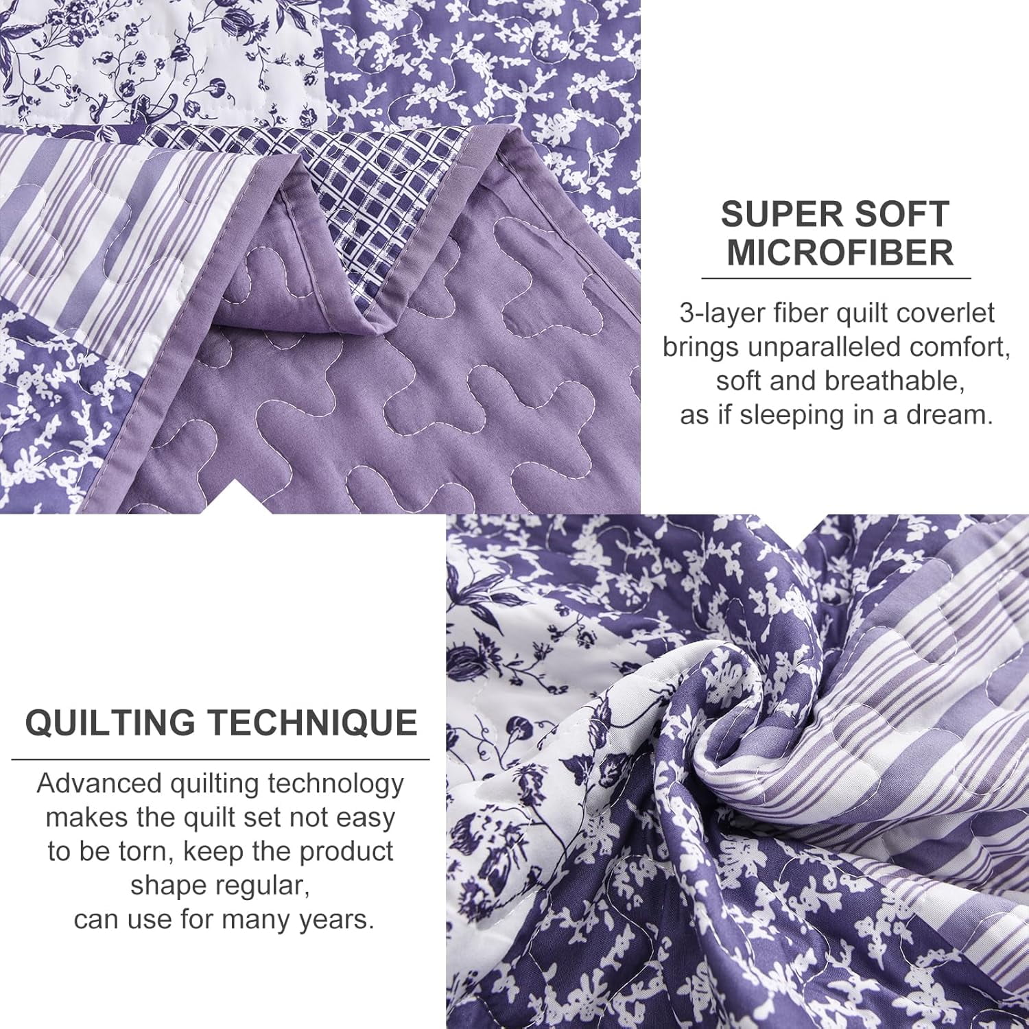 3 Pieces Grid Patchwork Queen Size Bedspread Quilt Bohemian Stripe Coverlet Set (90"x96")