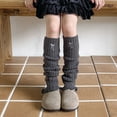 thumbnail image 2 of Hjtefg Girls' Knit Leg - Embroidered Bow Knee-High Socks, Korean Style Ribbed Socks,Color: Dark Gray Size: One Size, 2 of 3