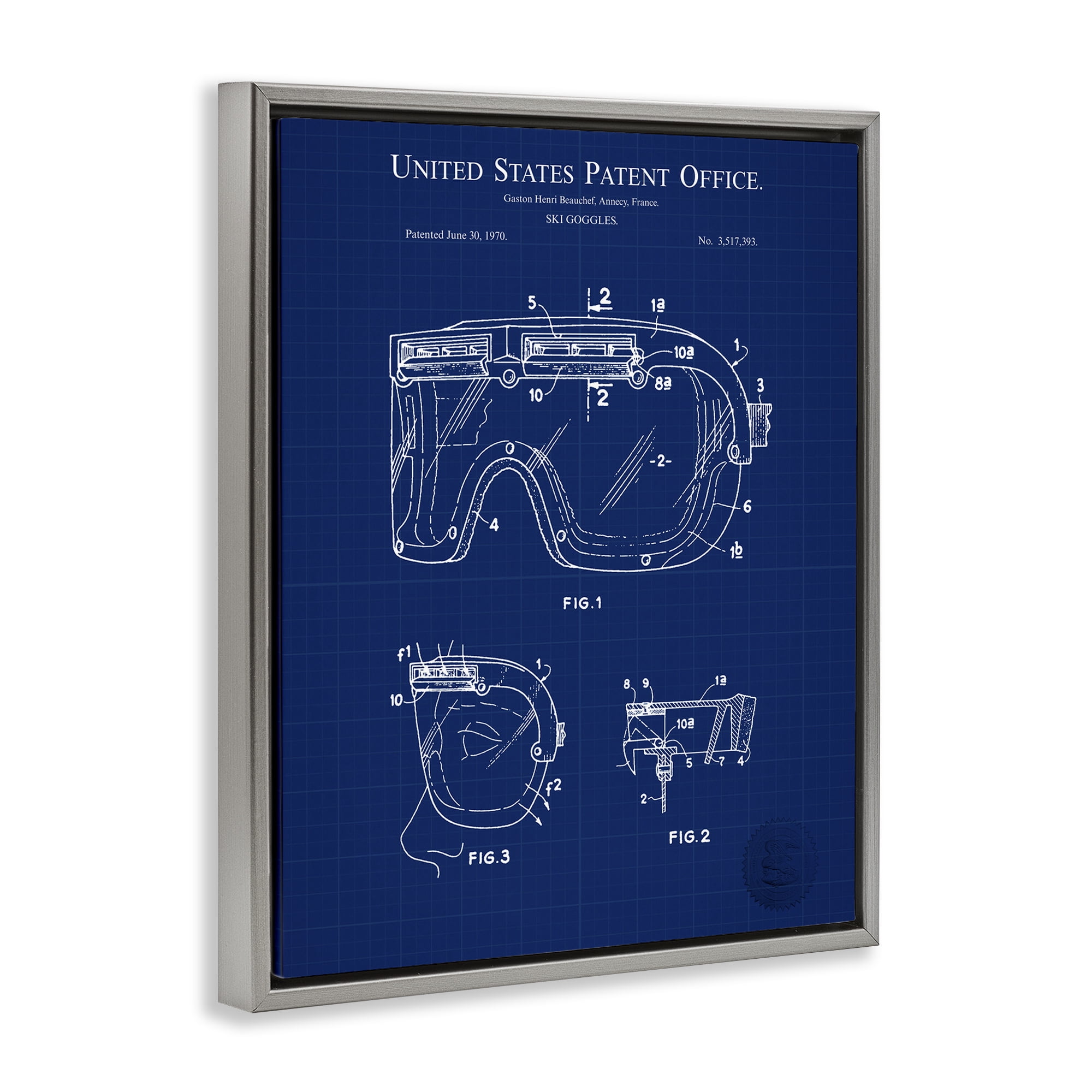 Stupell Industries Ski Goggles Blueprint Sports Painting Gray Floater Framed Art Print Wall Art, 25 x 31