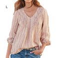 thumbnail image 1 of Chemise Femme à Rayures Plissée à Manches Longues Haut à Col en V Blouse Décontractée, Rose, G, 1 of 4
